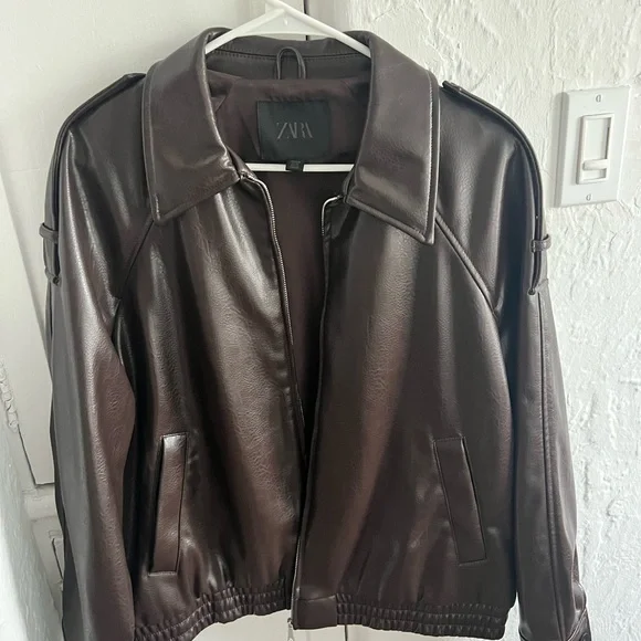 Zara Dark Brown Leather Jacket - Picture 2 of 4